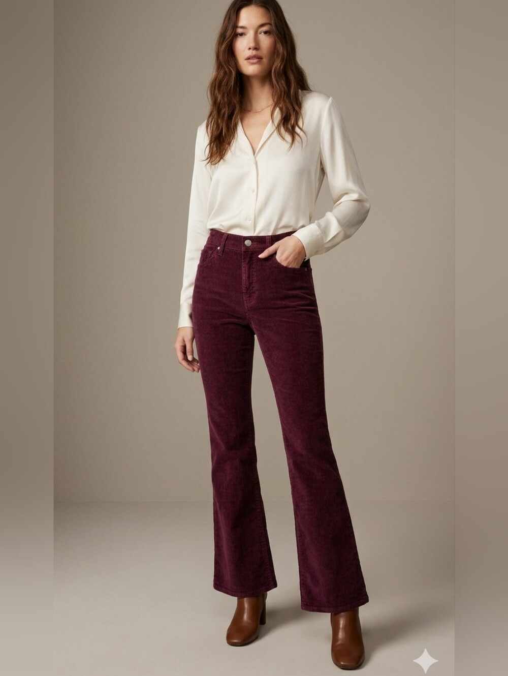 Denim Forum The Bettie High Rise Flare Jeans Burgundy Corduroy